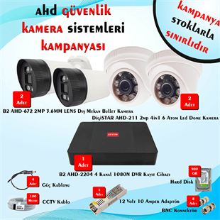 B2Güvenlik Kamera SetleriAhd 4 Kamera 4 Kanal Güvenlik Kamera Setleri