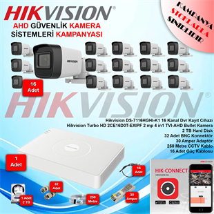HikvisionGüvenlik Kamera SetleriHikvision AHD 16 Adet 2 Mp Bullet Güvenlik Kamera Seti