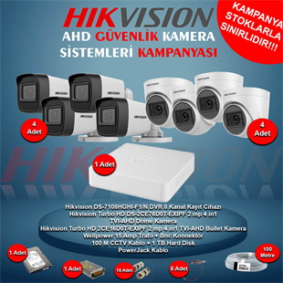 HikvisionGüvenlik Kamera SetleriHikvision AHD 4 Adet 2 Mp Dome 4 Adet 2 Mp Bullet Güvenlik Kamera Seti