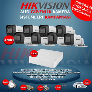 HikvisionGüvenlik Kamera SetleriHikvision AHD 8 Adet 2 Mp Bullet Güvenlik Kamera Seti