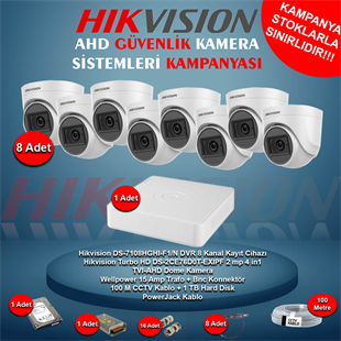 HikvisionGüvenlik Kamera SetleriHikvision AHD 8 Adet 2 Mp Dome Güvenlik Kamera Seti